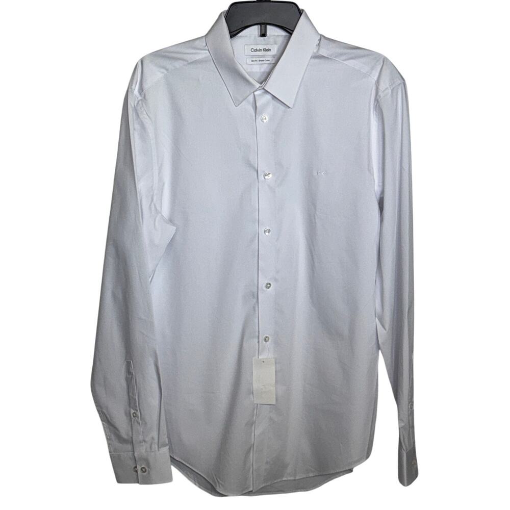 Calvin Klein Men's Slim-Fit Stretch Collar Dress Shirt, White 16.5 34-35 $75